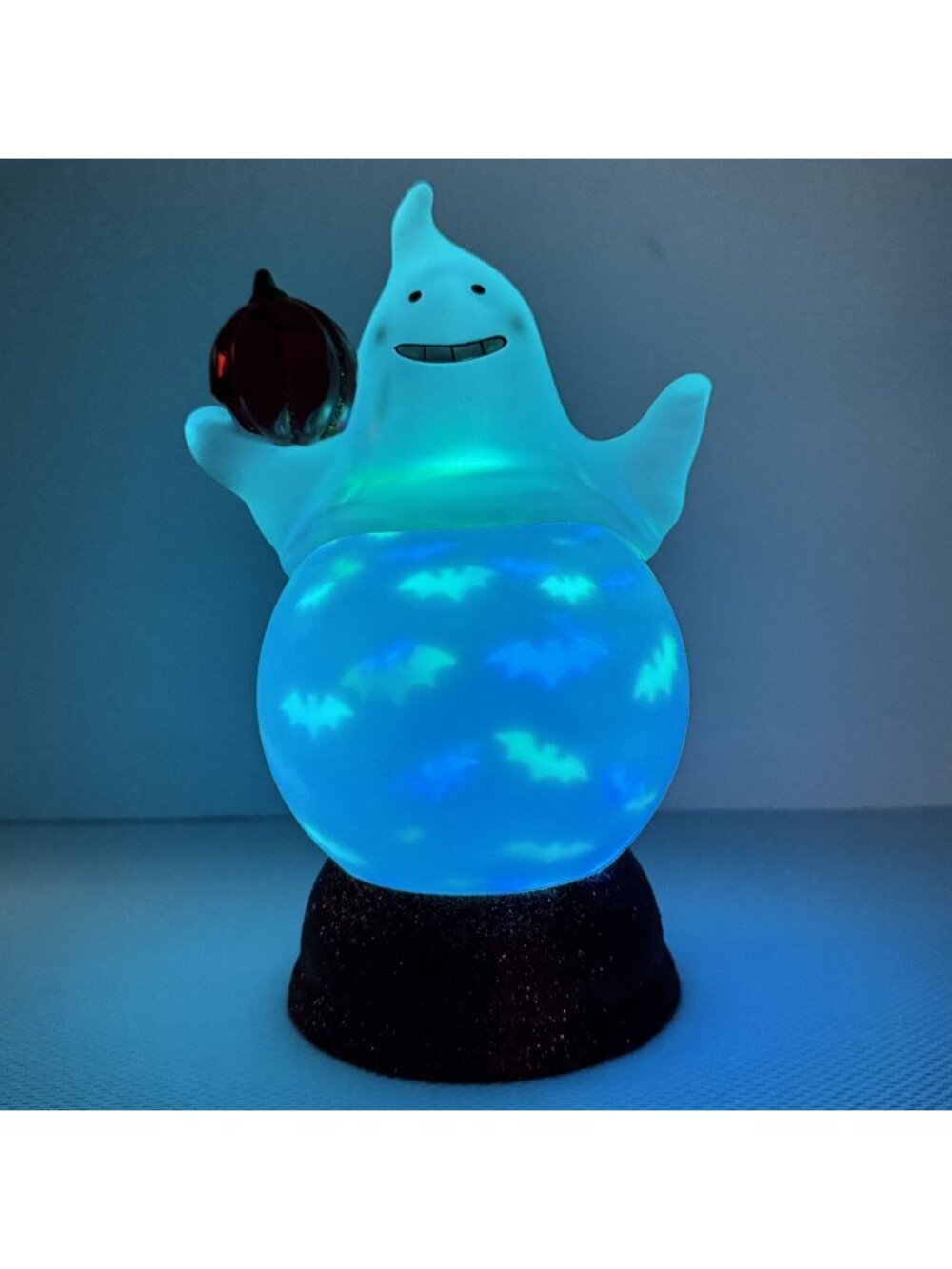 Halloween Ghost Pumpkin Light Up Decor 8.5" Glowing Bats Color-Changing Orb